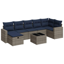 8-delige Loungeset met kussens poly rattan grijs