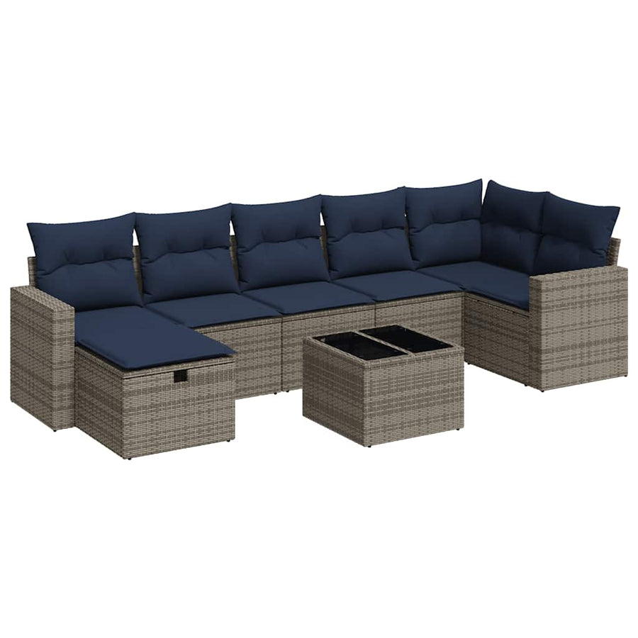 8-delige Loungeset met kussens poly rattan grijs