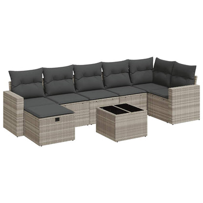 8-delige Loungeset met kussens poly rattan lichtgrijs