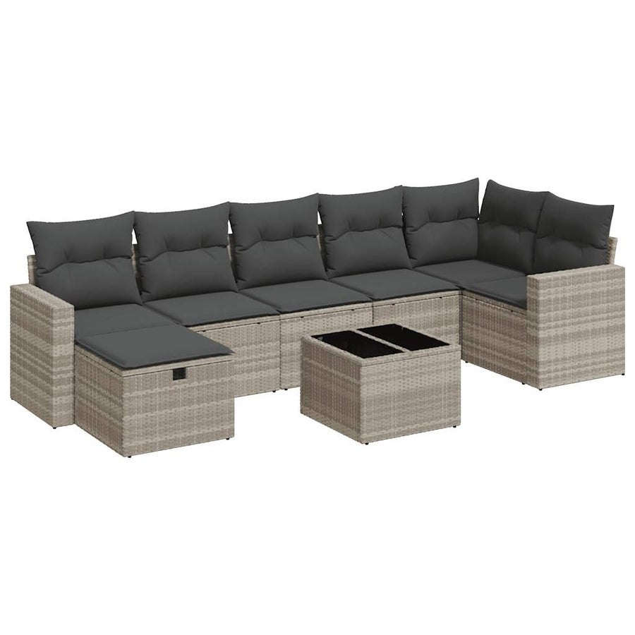 8-delige Loungeset met kussens poly rattan lichtgrijs