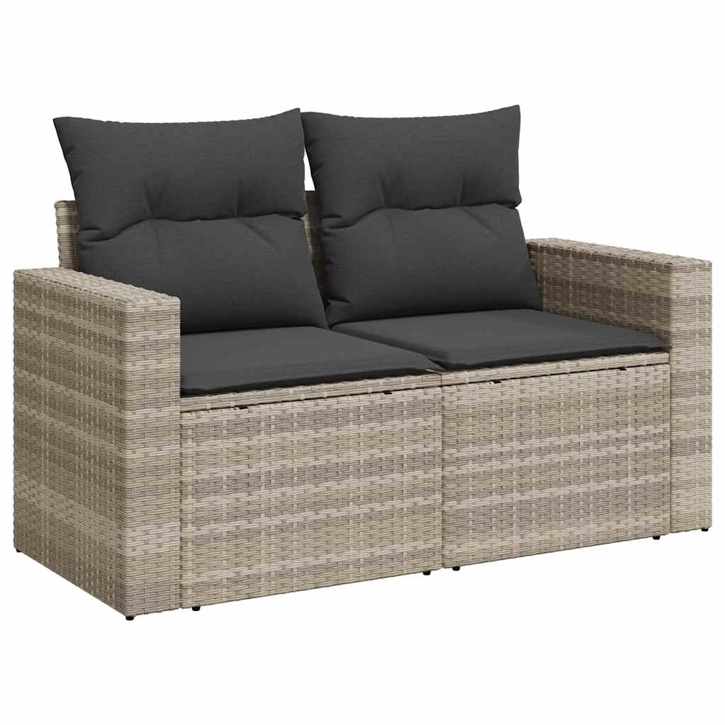 8-delige Loungeset met kussens poly rattan lichtgrijs
