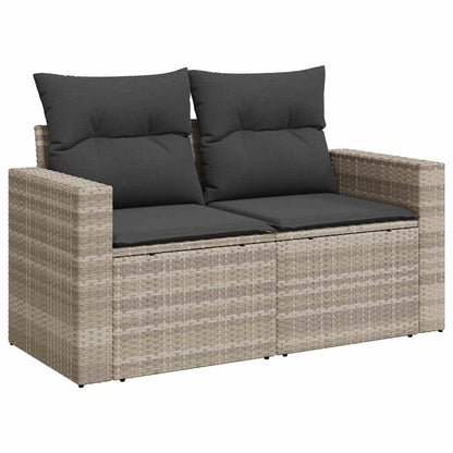 8-delige Loungeset met kussens poly rattan lichtgrijs
