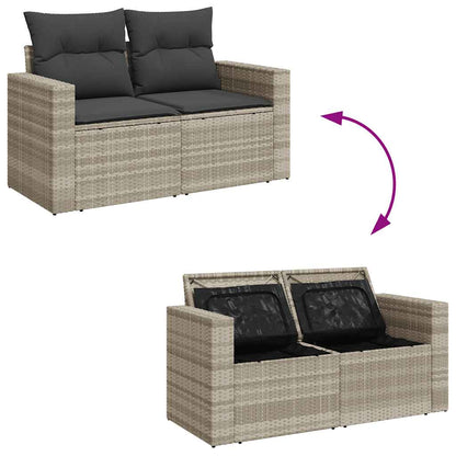8-delige Loungeset met kussens poly rattan lichtgrijs