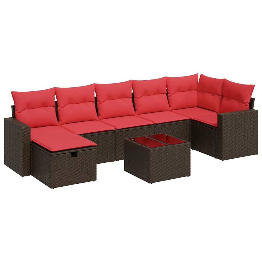 8-delige Loungeset met kussens poly rattan bruin
