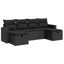 6-delige Loungeset met kussens poly rattan zwart