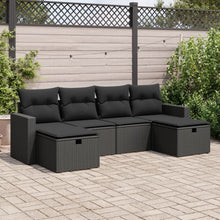 6-delige Loungeset met kussens poly rattan zwart