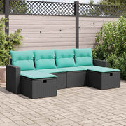 6-piece Lounge Set with Cushions Poly Rattan Black