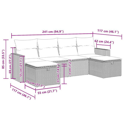 6-delige Loungeset met kussens poly rattan beige