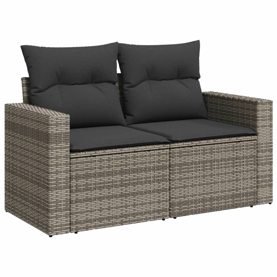 6-delige Loungeset met kussens poly rattan grijs