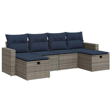 6-delige Loungeset met kussens poly rattan grijs