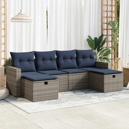 6-delige Loungeset met kussens poly rattan grijs