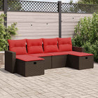6-piece Lounge Set with Cushions Poly Rattan Brown