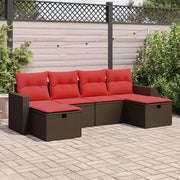 6-piece Lounge Set with Cushions Poly Rattan Brown