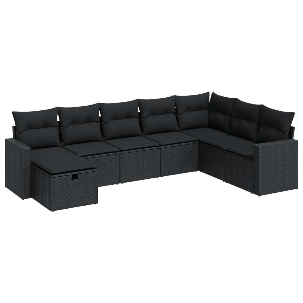 8-delige Loungeset met kussens poly rattan zwart