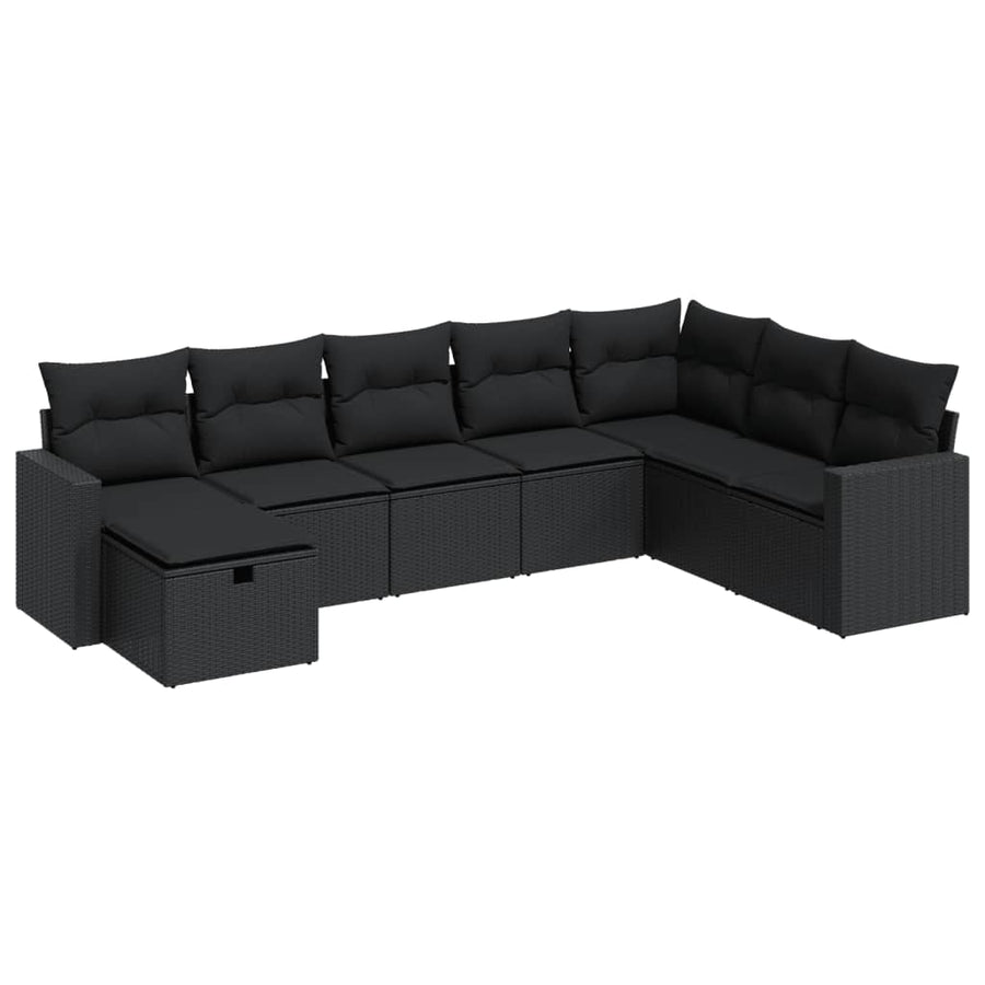8-delige Loungeset met kussens poly rattan zwart