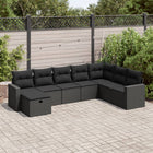 8-delige Loungeset met kussens poly rattan zwart