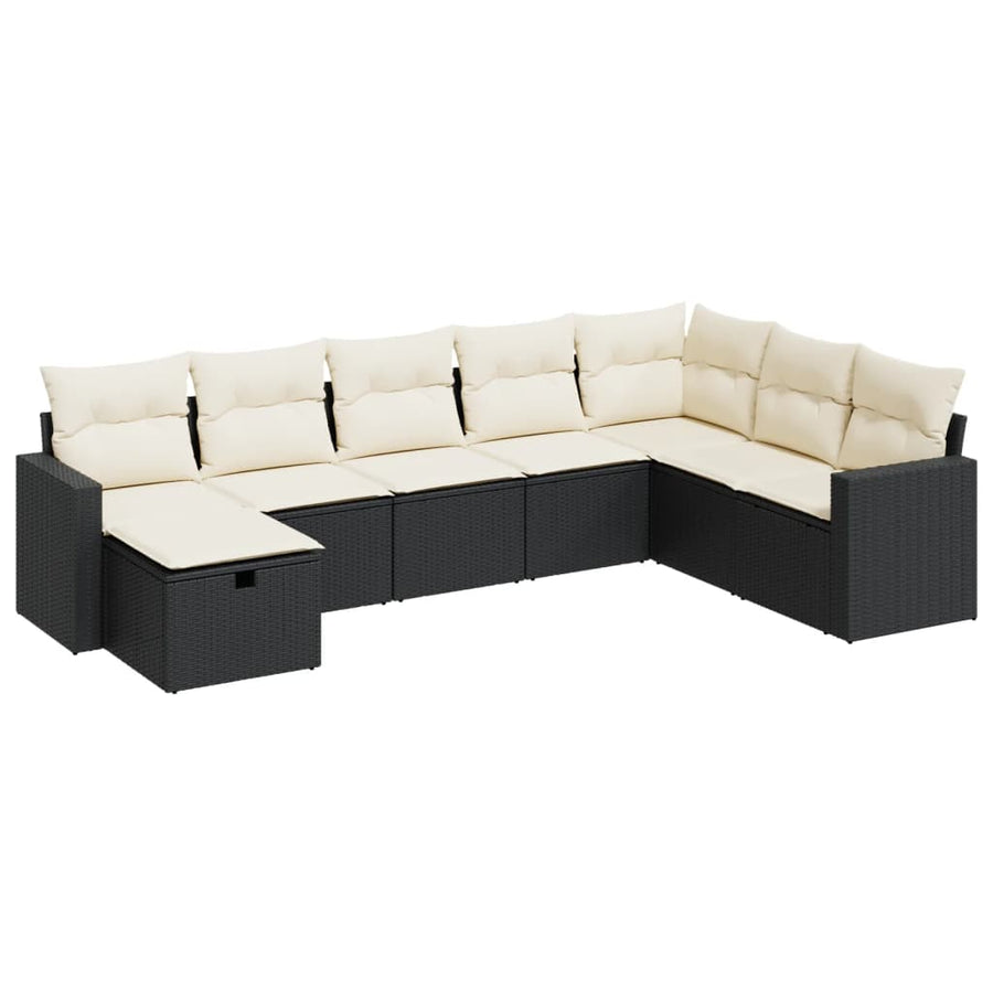 8-delige Loungeset met kussens poly rattan zwart