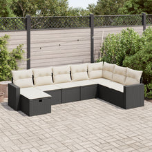 8-delige Loungeset met kussens poly rattan zwart