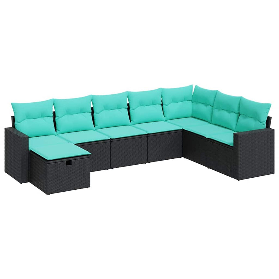 8-delige Loungeset met kussens poly rattan zwart