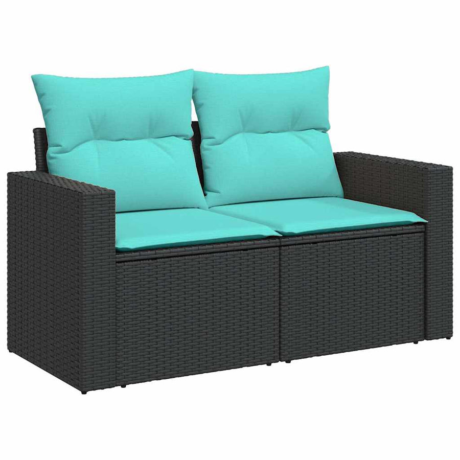 8-delige Loungeset met kussens poly rattan zwart
