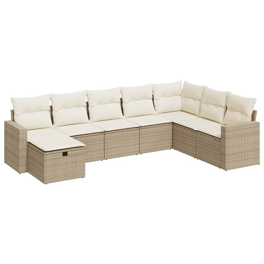 8-delige Loungeset met kussens poly rattan beige