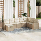 8-delige Loungeset met kussens poly rattan beige