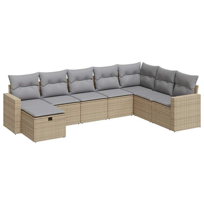 8-delige Loungeset met kussens poly rattan beige