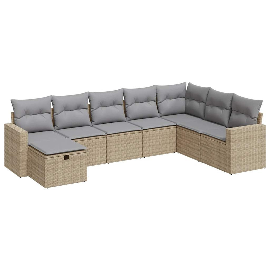 8-delige Loungeset met kussens poly rattan beige
