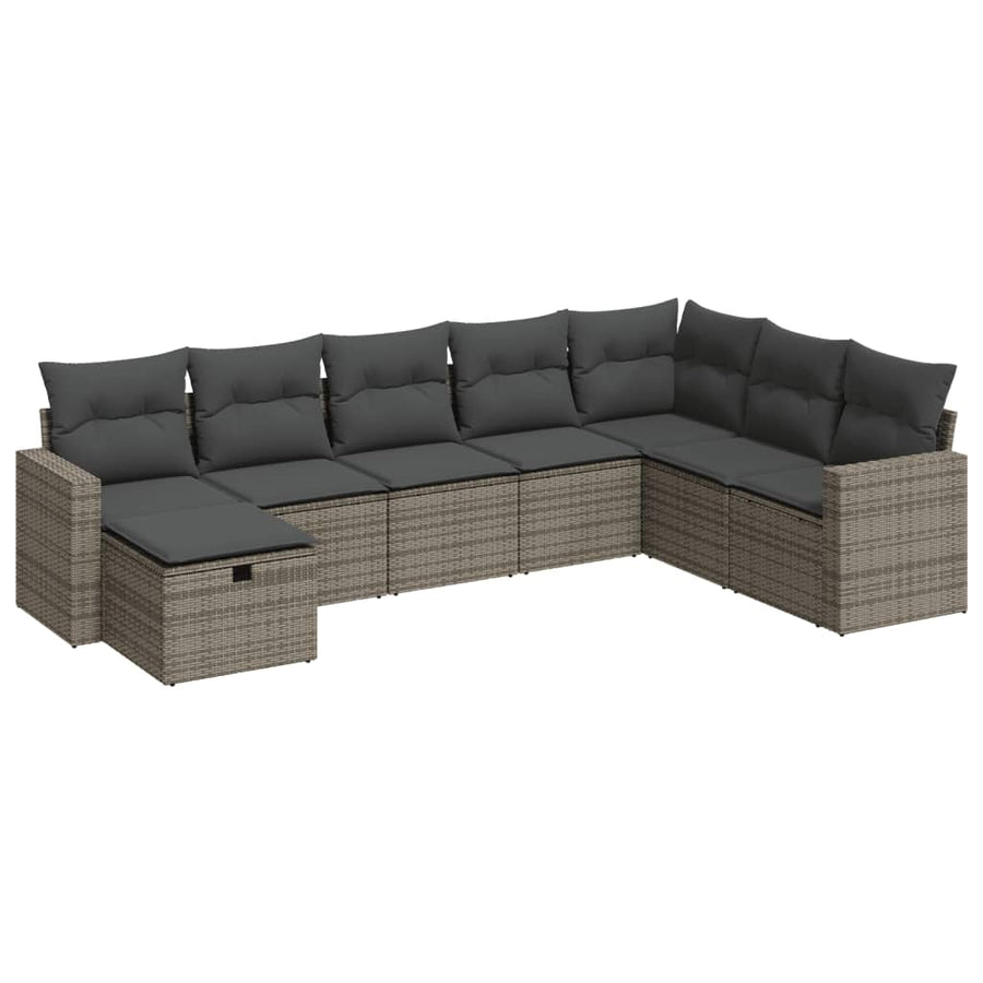 8-delige Loungeset met kussens poly rattan grijs