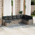 8-delige Loungeset met kussens poly rattan grijs