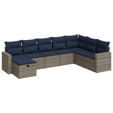 8-delige Loungeset met kussens poly rattan grijs