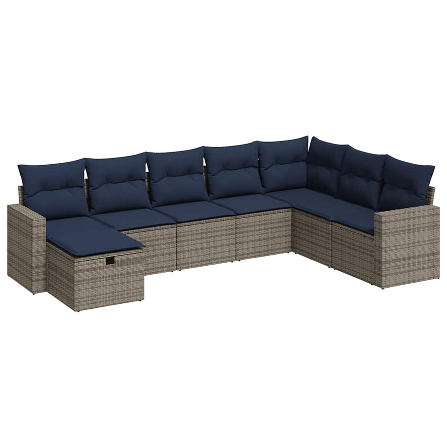 8-delige Loungeset met kussens poly rattan grijs