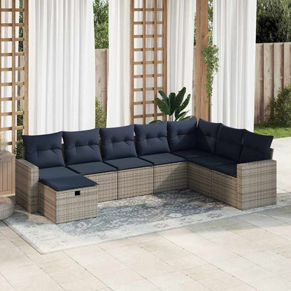 8-delige Loungeset met kussens poly rattan grijs
