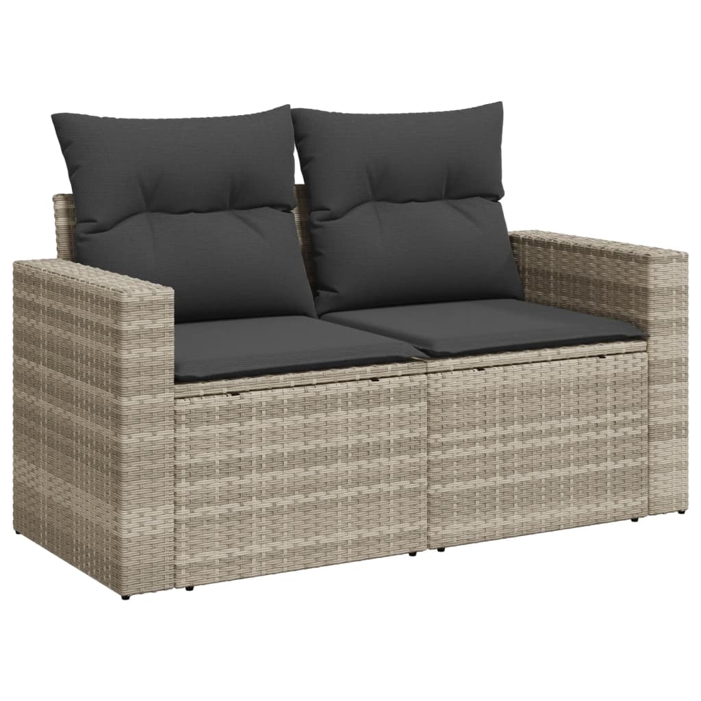8-delige Loungeset met kussens poly rattan lichtgrijs
