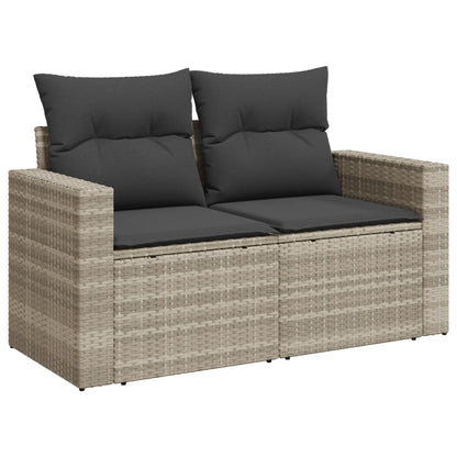 8-delige Loungeset met kussens poly rattan lichtgrijs