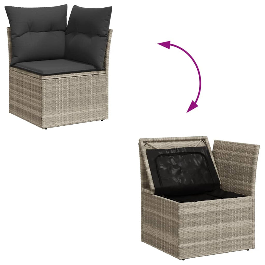 8-delige Loungeset met kussens poly rattan lichtgrijs