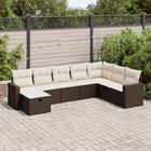 8-delige Loungeset met kussens poly rattan bruin