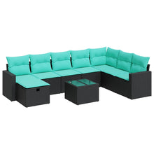 9-delige Loungeset met kussens poly rattan zwart