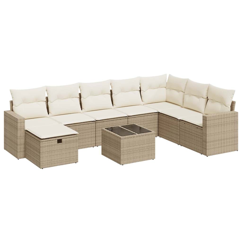 9-delige Loungeset met kussens poly rattan beige