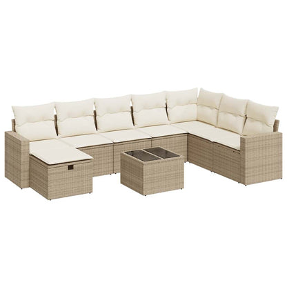 9-delige Loungeset met kussens poly rattan beige