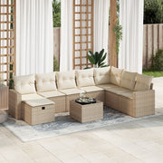 Loungeset poly rattan 9-delig beige