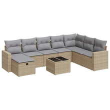 9-delige Loungeset met kussens poly rattan beige