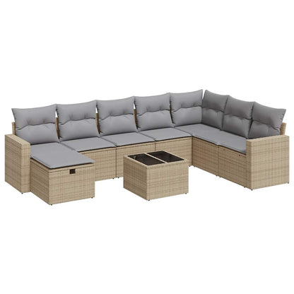 9-delige Loungeset met kussens poly rattan beige