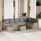 9-delige Loungeset met kussens poly rattan beige