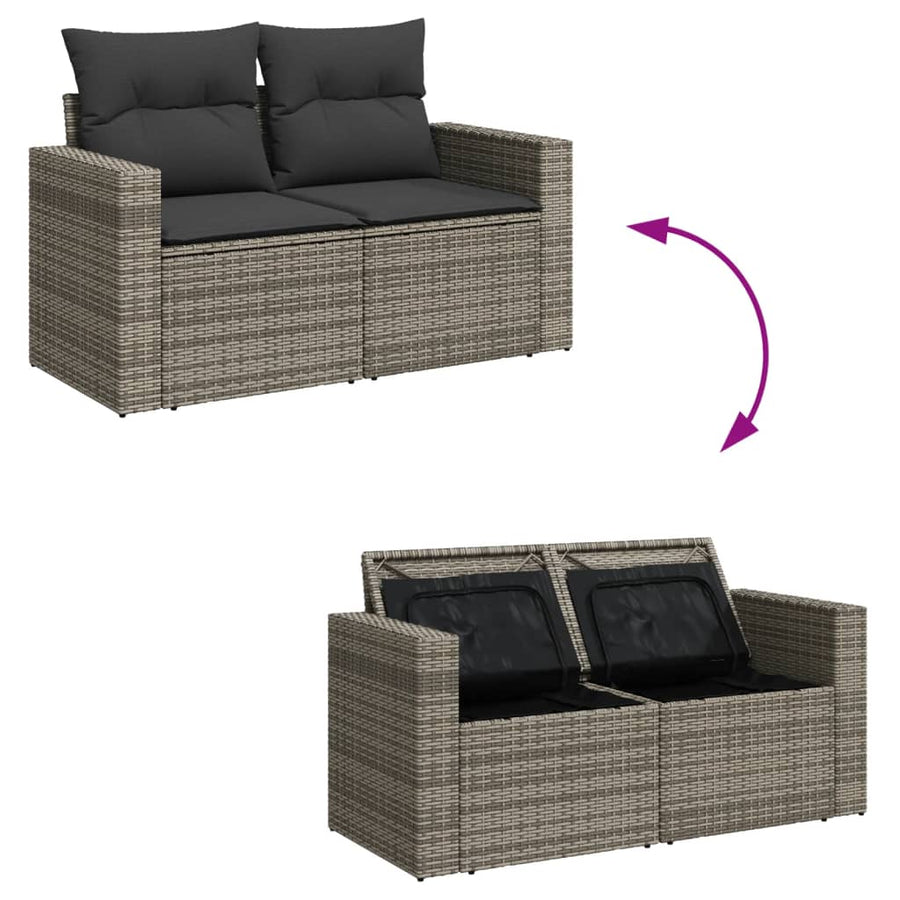 9-delige Loungeset met kussens poly rattan grijs