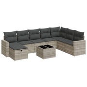 9-piece Lounge Set with Cushions Poly Rattan Light Grey