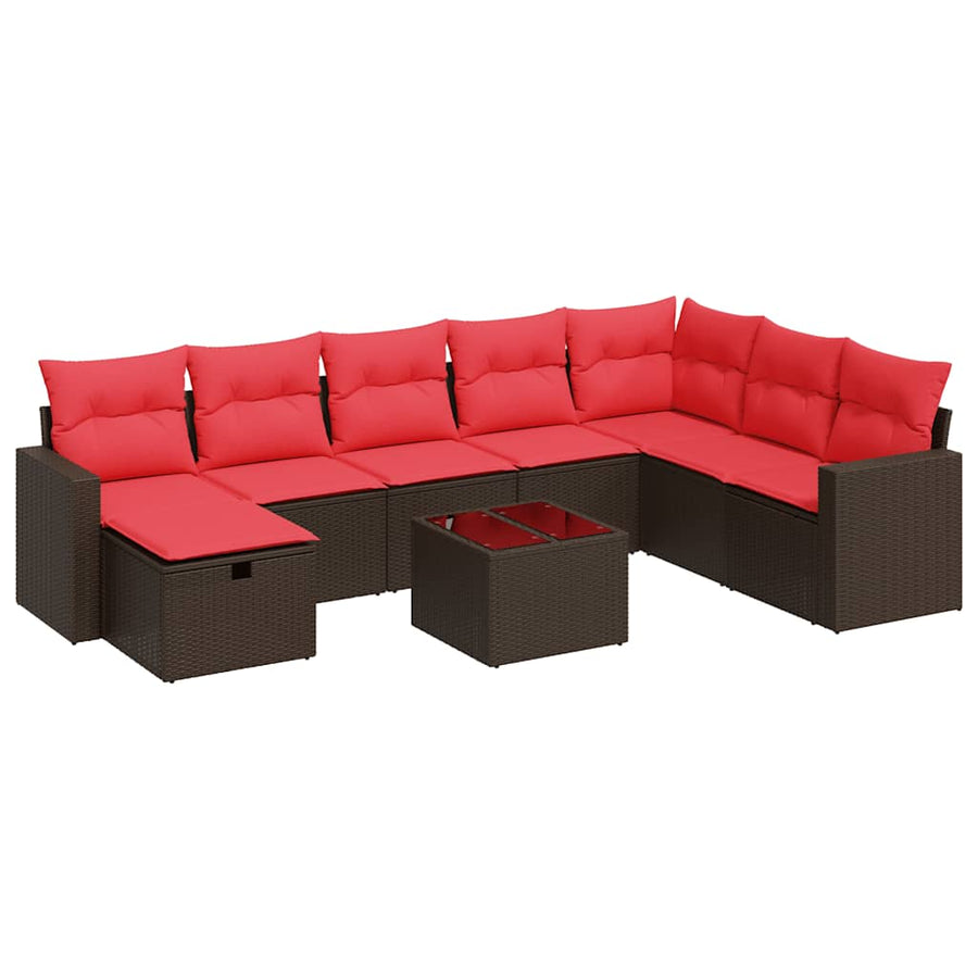 9-delige Loungeset met kussens poly rattan bruin