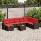 9-piece Lounge Set with Cushions Poly Rattan Brown
