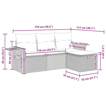 4-delige Loungeset met kussens poly rattan zwart