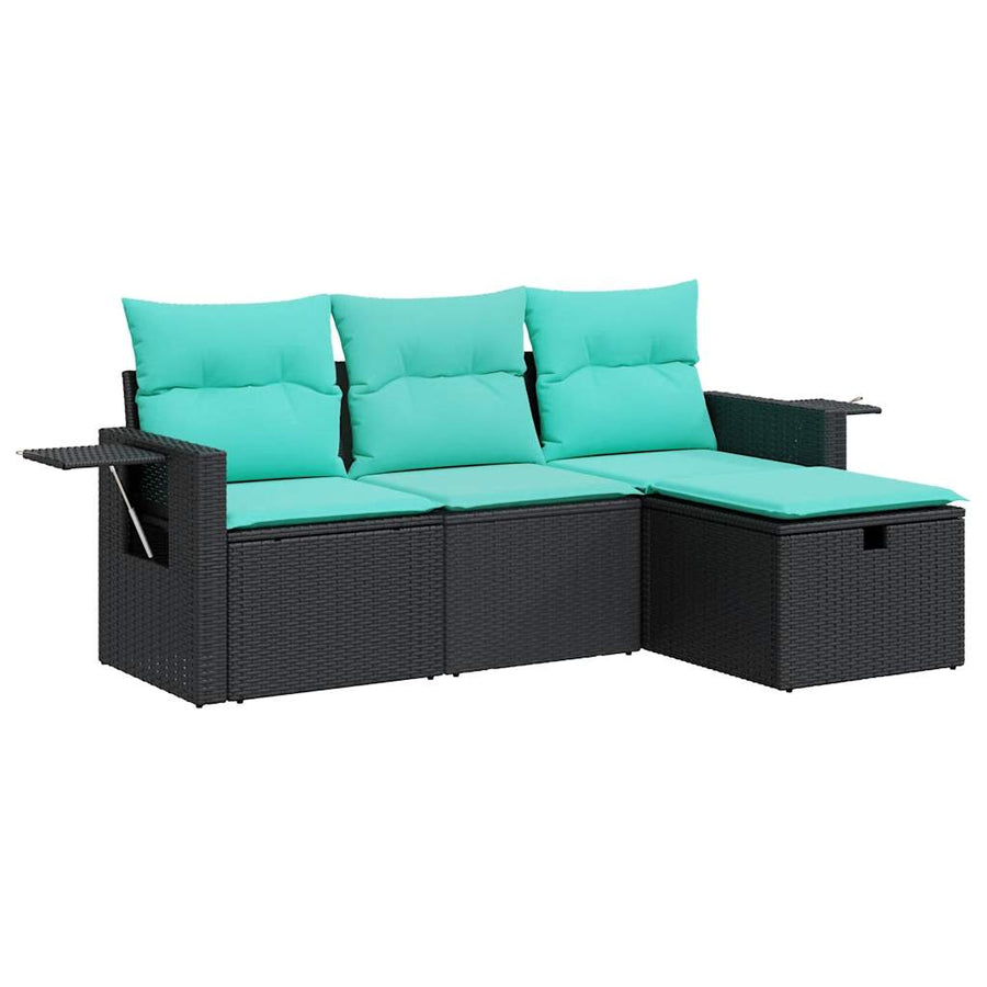 4-delige Loungeset met kussens poly rattan zwart